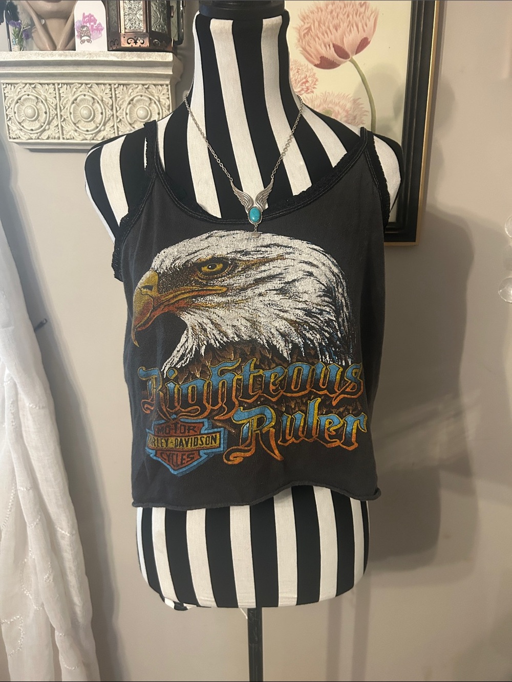 Vintage 1987 Harley-Davidson Black Tank with Eagle and Multicolor Script